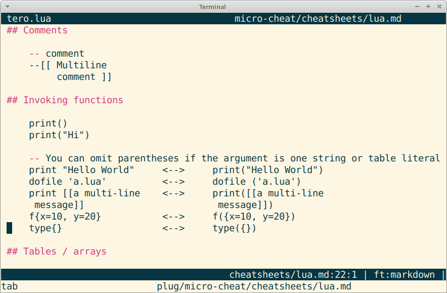 Cheat - context sensitive cheatsheet plugin - screenshot